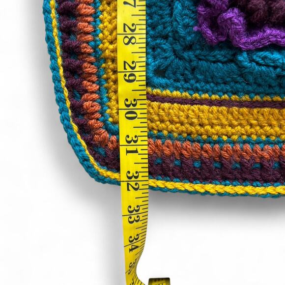 Handmade Crochet Granny Square Art Panel Fiber Art 32x32 Floral 3D Applique Yarn - Picture 7 of 7